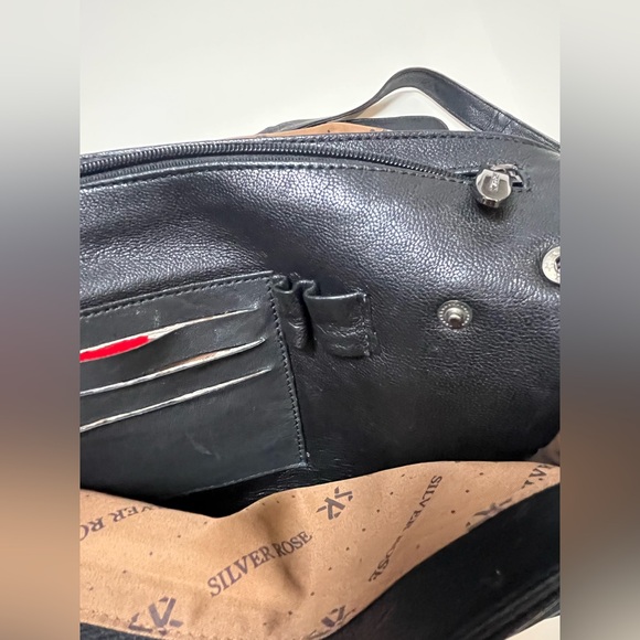 Silver Rose Black Leather Crossbody Bag Women’s or Men’s 90s Style - Picture 12 of 14